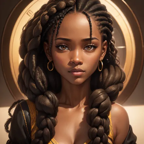  Masterpiece, african, 30yo, ((black woman)), brown skinned, braided hair, cornrows, beautiful, sweet skin, brown eyes, face, dreamy look. Focused, posterity, portrait, 35mm lens, photography, ultra details, precise texture details HDR, UHD,64K.