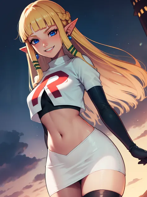 zelda skyward sword, blonde hair, blue eyes, long hair, pointy ears, sidelocks, elf, bangs, blunt bangs, ribbons, hair ribbons, ...