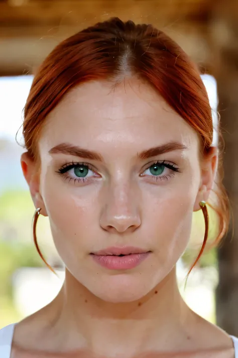 ((best quality)), ((masterpiece)), (detailed), perfect face, red head, natural beauty, green eyes
