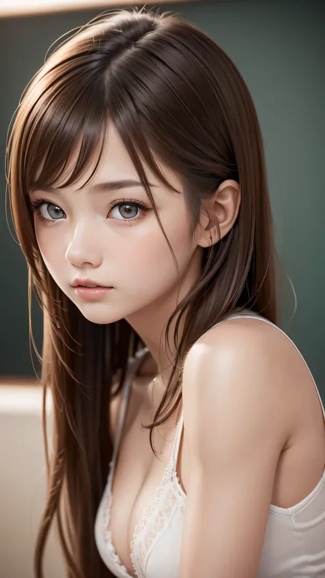 ((1girl)), ((Best Quality)), (Ultra-detailed), (extremely detailed CG unified 8k wallpaper), Highly detailed, High-definition raw color photos, Professional Photography, Peanut butter brown hair, Amazing face and eyes, Pink eyes, (amazingly beautiful girl)...