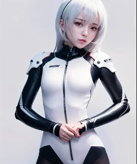 (8K, highest quality, masterpiece:1.2),High resolution,masterpiece,ultra detail,alone,1of girl,(white color of background:1.5),(Delicate eye),((whitehair)),Plugsuit, short_hair, starry_null, Bodysuit, ayanami_king, alone, night_null, red_eye, red_ backgrou...