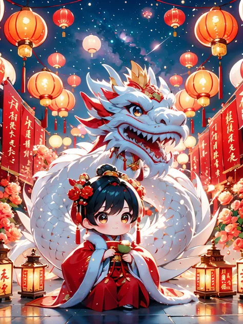 1 男孩拥抱cute的小中国龙，little prince of china，chinese little dragon，cute，festival，chinese new year，firecrackereworks，lantern