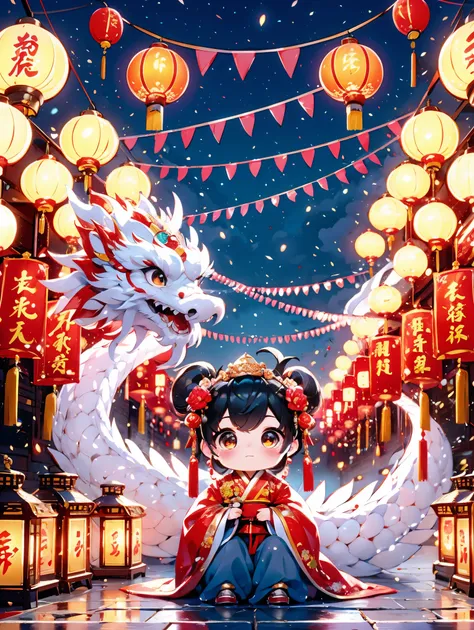 1 男孩拥抱cute的小中国龙，little prince of china，chinese little dragon，cute，festival，chinese new year，firecrackereworks，lantern