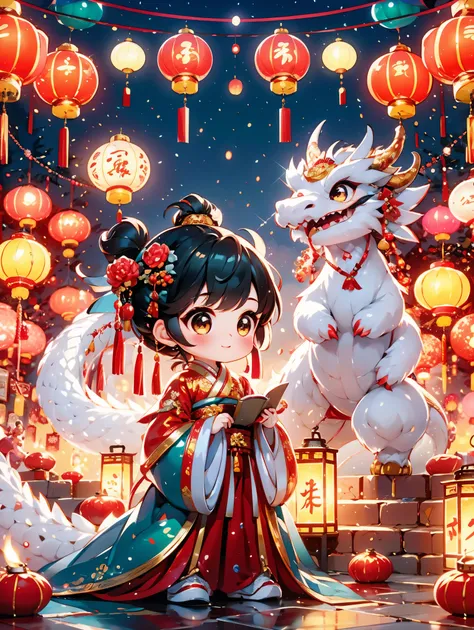 1 男孩拥抱cute的小中国龙,little prince of china,Chinese little dragon,cute,festival,Chinese New Year,firecrackereworks,lantern