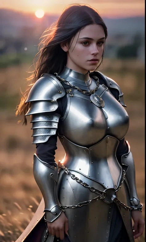 (masterpiece), (very complicated:1.3), (realistic), girl portrait, the most beautiful in the world, (medieval armor), metal reflection, Upper body, outdoor, intense sunlight, distant castle, Stunning female professional photo details, sharp focus, dramatic...