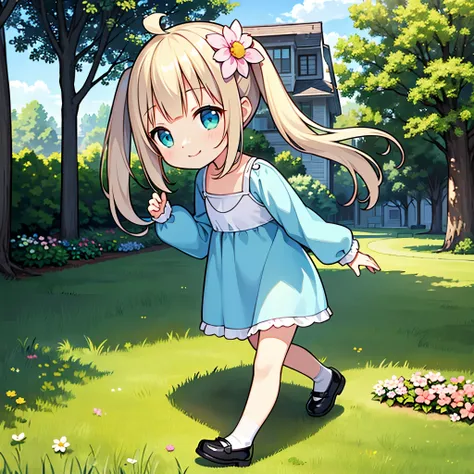 (photorealistic:1.37)、octane rendering、Morning park、Taking a walk while holding a rabbit doll、Girl has twin tail hairstyle and smiles、Bright colors、soft sunlight、beautiful flower、green grass、playful atmosphere、peaceful environment、detailed texture、Bright c...