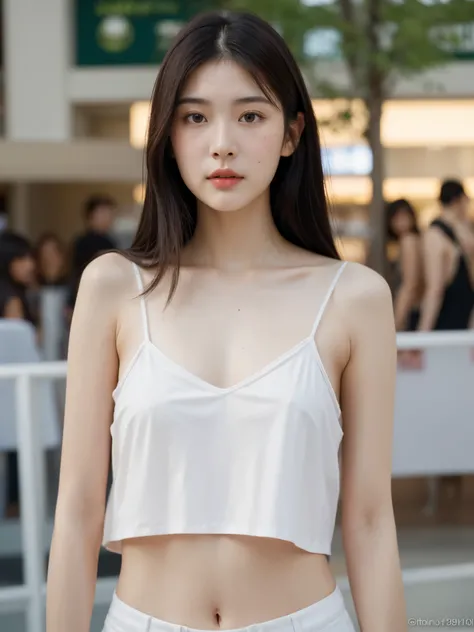 A superb exquisite real beautiful Korean girl, natural straight hair, extremely delicate, straight facial features, peerless beautiful girl, soft, dreamy quality, light white and dark brown, exaggerated facial features, solid color, frank holly, delicate f...