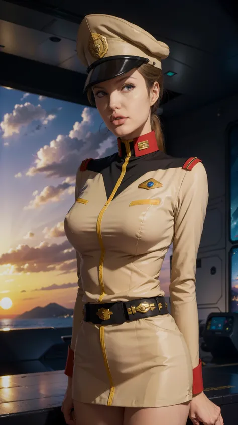 (((masterpiece,highest quality,In 8K,super detailed,High resolution,anime style,Absolutely))),A female Earth Federation Forces officer is standing,(solo:1.5),((ten-hut:1.5)),(((seriously;1.5))),(((Salute with right hand;1.5))),(((stretch your left hand str...