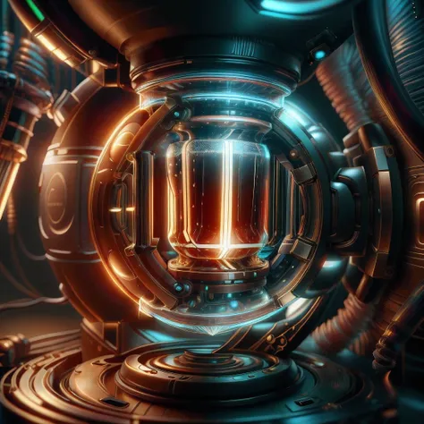 opticaltech ,scifi, optical fibers,inner glow , 
coffee machine , mug,