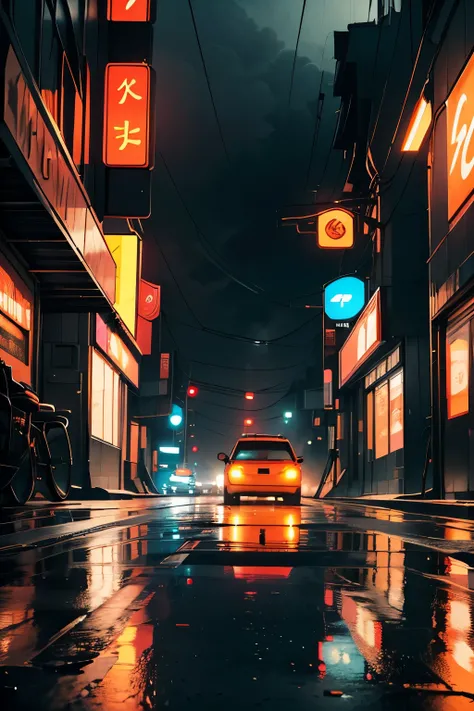 (photorealistic),extremely detailed highway,desolate landscape,ominous atmosphere,heavy traffic,glowing headlights,twinkling tail lights,long stretch of road,vivid colors,dark clouds,setting sun,abandoned gas station,lonely figures in the distance,retro st...