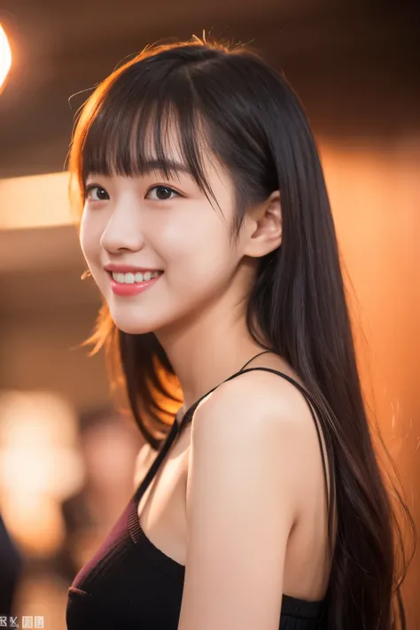 1 slender girl, bangs, smiling, with staff, cinematic lighting, (8k, masterpiece, top quality, raw photo), action, A little acne and a few moles, from side view