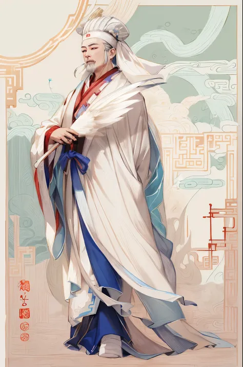 a close up of a person in a white robe with a feather, inspired by Wu Daozi, inspired by Zhao Mengfu, inspired by Zhao Yuan, inspired by Cao Zhibai, inspired by Zhu Derun, inspired by Dong Yuan, inspired by Zhan Ziqian, inspired by Wu Zuoren, inspired by H...