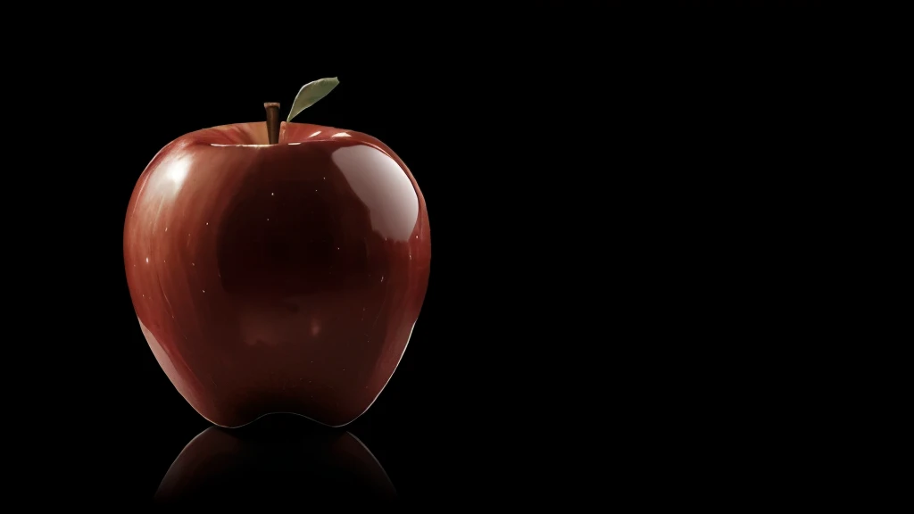 Present an red apple with e =Mc2 in dramatic way