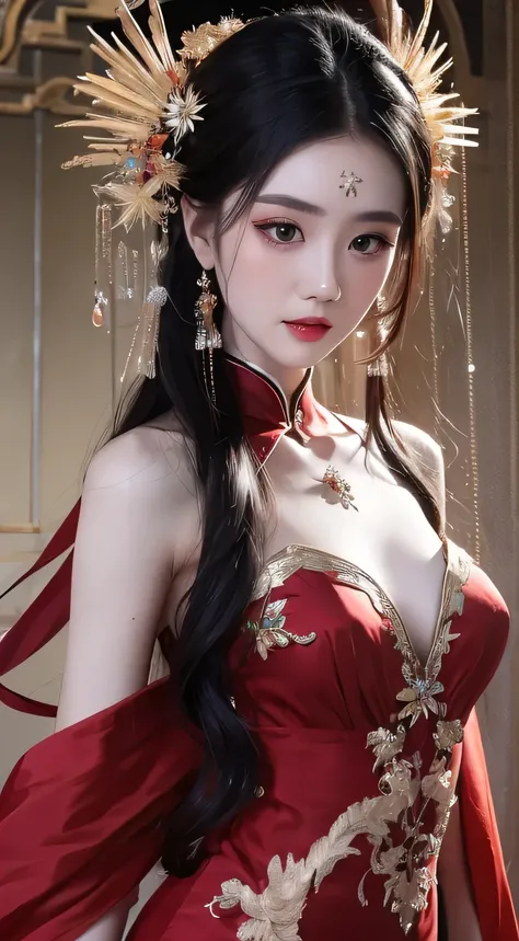 1 beautiful girl from hell, in the darkness: 1.6), 大卫霍克尼和阿尔方斯穆夏的surrealism女性肖像, realistic art, chinese super cute doll, cute lit...