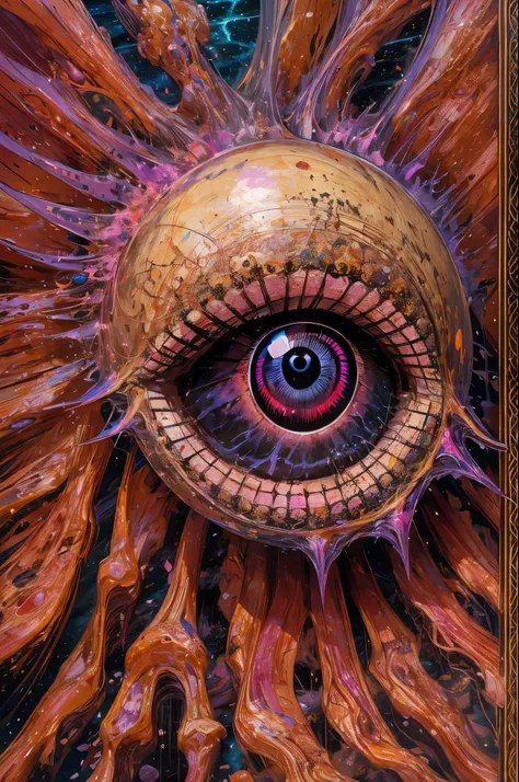 (absurdos, Altas Resoluciones, Ultra detallado, HDR), Obra maestra, La mejor calidad, Un hombre calvo sentado en Demon con un ojo gigante, en mirada arrogante, solamente, hombre rudo, demon eyeball, globo ocular gigante, asqueroso, Ala de demonio negro, cu...