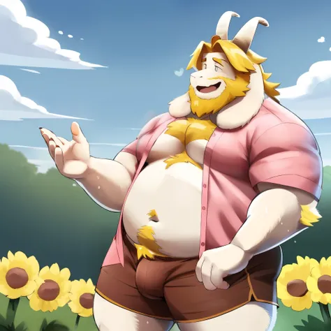 asgore, undertale, asgore dreemur, plump, bara, smile, belly, big fat, overweight, large, musclechub, 4k, hi res, five fingers, detailed hands, ((detailed face, (detailed eyes:1.0), detailed)), (full body), by hyaku, by bebebebebe, by haps, (by personalami...