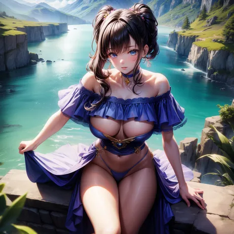 （8K ，Ultra-detailed，Super real photos，Best masterpiece，Nature，perfect work of art，perfect female body），two women，Sister and sister， sisters，rainbow hair，perfect face，（huge tits），neighbor wife，woman hairstyle，elegant wife，on the cliff，delicate and revealing...