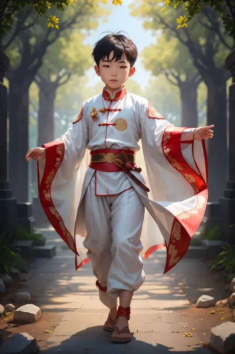 a boy, ancient chinese costume, full body, sunlight, clear face, clean white background, masterpiece, super detail, epic composition, ultra hd, high quality, extremely detailed, official art, uniform 8k wallpaper, super detail, 32k