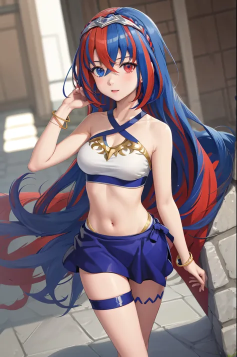 (extremely detailed cg),(best quality),1girl, alear \(fire emblem\), heterochromia, crossed bangs, split-color hair, tiara, swim...