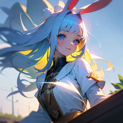 (1 cute girl:1.2, close-up:1.1), (highly detailed background:1.0), (highly detailed background:1.0), masterpiece, best quality, ultra high resolution, 8K, BREAK, (sparkling hair, long hair, rabbit ears), BREAK, white skin, detailed clothing, sparkling whit...