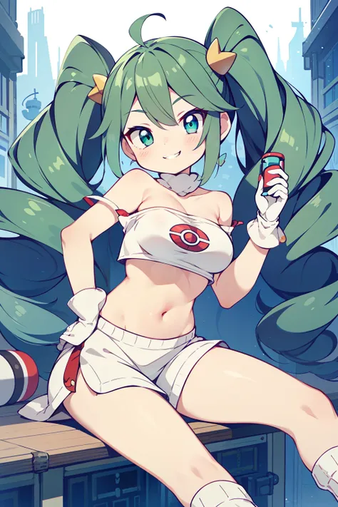 1girl in, (solo:1.2), (perfect body:1.1), (best quality:1.1), cute girl, official art, (pokémon style:1.1), (plain tube top:1.5)...