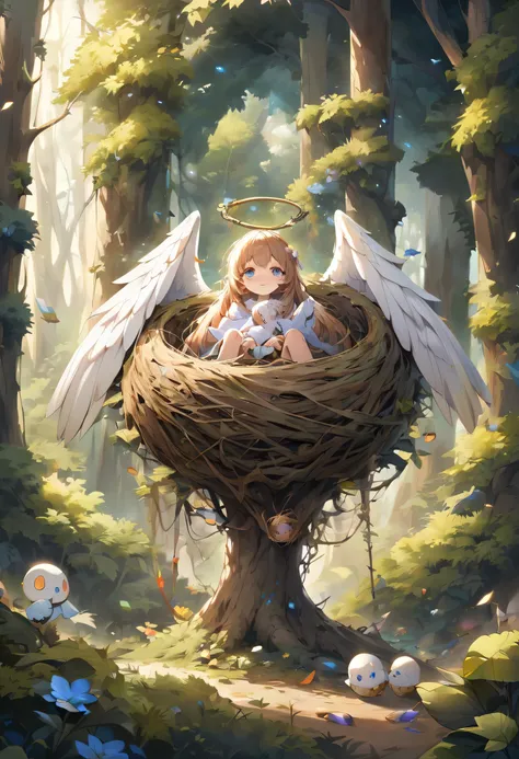 nest of angel, surrealism, in forest