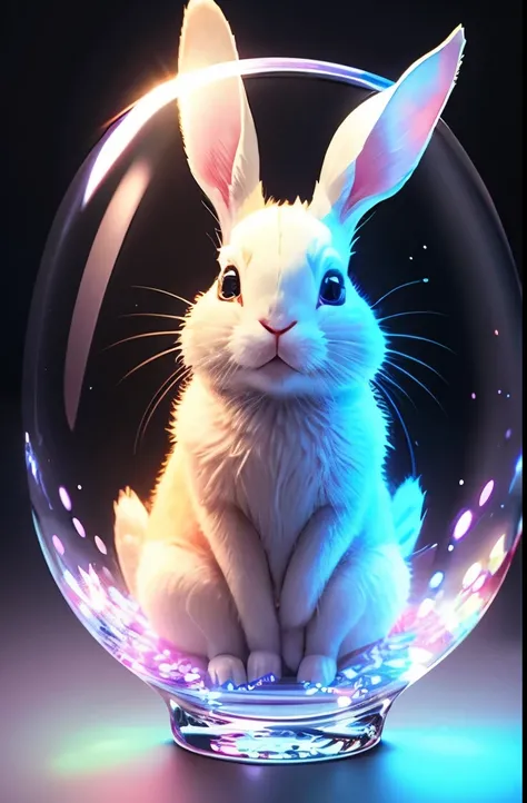 rabbit，transparency，holographic color，cute，lily，Artistic creativity