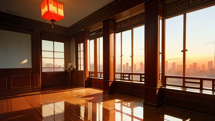 Shanghai Bund Old Shanghai Paramount Gorgeous Classical Decoration Chinese Classical Red White Black Quiet Afternoon Indoor Dining Table Sofa Floor Lamp Flowers Roses Ancient Style Decoration Mafia No One Portrait Pure Indoor No One Floor-to-ceiling Window...