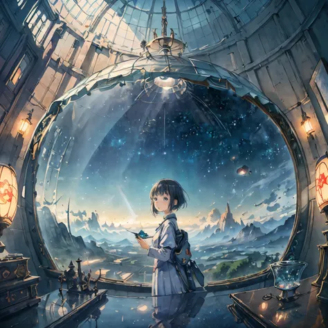 best quality, masterpiece, extremely detailed, detailed background, anime, 1girl, young girl, short girl, sci-fi, indoors, night, artificial magic ecosystem, utopia, landscape, scenery, panorama, science fiction, solo focus, close up, depth of field, bokeh...