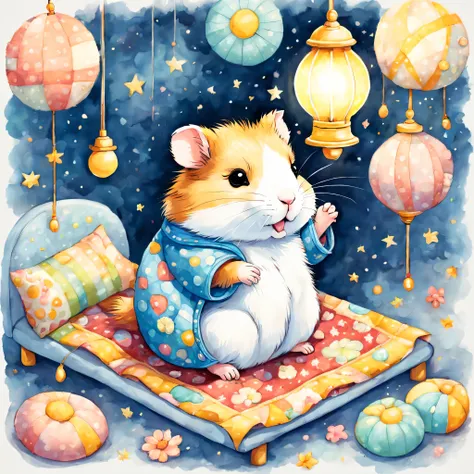 cuteAn illustration,hamsterの家,hamsterの親子:animal:cute:nestle:sleep:comfortable and warm:looks happy,An illustration,pop,colorfulに,color,dim,lamp light,hamsterの親子が眠っています:dream a happy dream,The house is warm and full of happiness,,colorful,fancy,fantasy,Patc...