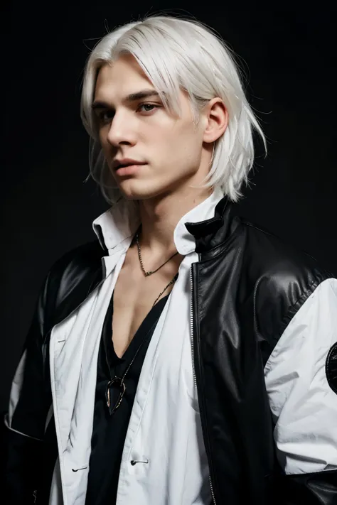 vampire, white hair, male, teen, black coat