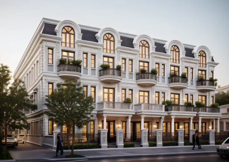 A beautiful Neo-classic exterior design that resembles life. The colors are vivid, with a wide range of tones to enhance the overall visual experience. The scene is set in a natural landscape, blending harmoniously with the surrounding environment. The ar...