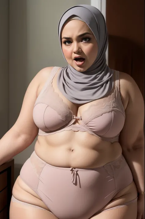 ("Hijab Naked"), Chubby Wearing Lace Bra And Panties, "Facial expression in anger"