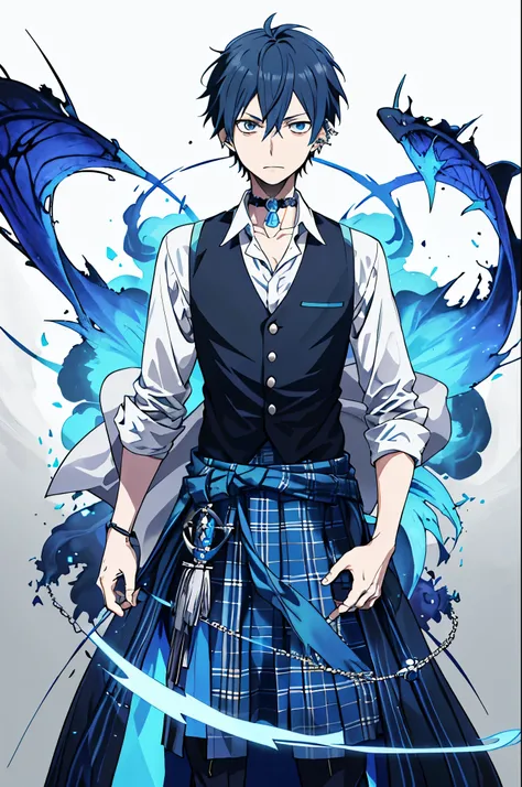 Blue Exorcist: A mesmerizing masterpiece of an illustration graces the cover of this 1.3 magazine, showcasing a full-body image of a boy exorcist, clad in blue attire. His short blue hair is styled in a gradient shade, with bangs covering his forehead and ...