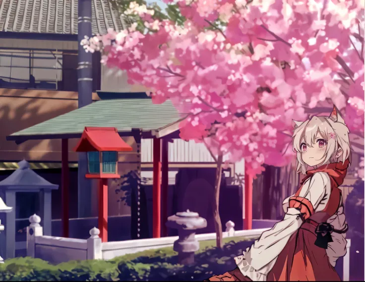 Anime girl in red dress walking in front of building, Best Anime 4K Konachan Wallpapers, cherry blossom season, from Touhou, heroine japan vivid landscape, Touhou project, anime style 4k, cherry blossom season dynamic lighting, 4k comic wallpaper, Touhou, ...