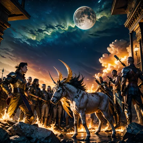 galaxy colorgalaxy stars spacious nebula starry_sky Sunset Colorful SunRise panoramic sunshine, themoon, optic, fanciful,It was dark,storming,salama,in a panoramic view,Photos taken from video games in large cities with a large population, an ancient city ...