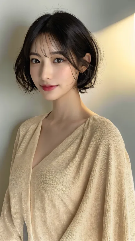 (masterpiece:1.3), (8K, realistic, RAW photo, highest quality: 1.4), Japanese, (((1 girl))), beautiful face, (realistic face), (black hair, short hair:1.3), beautiful hairstyle, realistic eyes, beautiful and fine eyes, (realistic skin), beautiful skin, Cha...