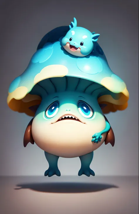 A mushroom with a dragon lying on its head, 3D rendering, c4d modeling, ultra-clear image quality, clay material, blind box hand-made style, Morandi color scheme, soft and clean colors, fine lines, mushroom, fungus, cute forest creatures,mushroom, Based o...