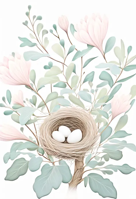 nest，pastel tones，light style，comfortable and calm，nature，warm and cozy，garden，hyper detailed masterpiece, dynamic, good quality...