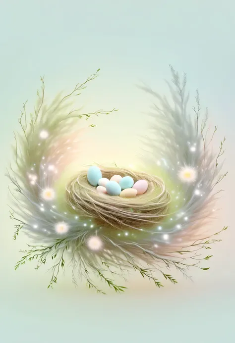 Nest，pastel tones，Light style，Comfortable and calm，nature，warm and cozy，garden，hyper detailed masterpiece, Dynamic, good quality,Floating Extra Large Ethereal Dream DonMW15pXL  