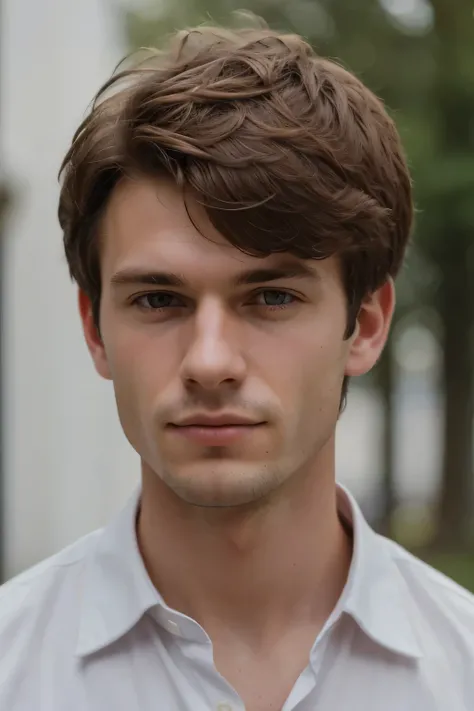 epiCRealism, (male focus), closeup professional portrait photograph of a typical dutch 23 year old male wearing a dress shirt, posing for a picture, deep photo, depth of field, Superia 400, bokeh, professional photograph shot, realistic lighting