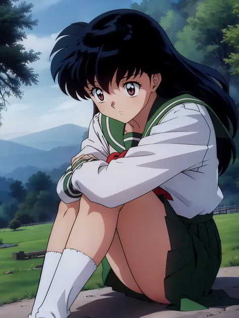 (masterpiece: 1.6, best quality), (fine beautiful eyes: 1.2), (best quality, masterpiece, highres), kagome higurashi, 1girl, sol...