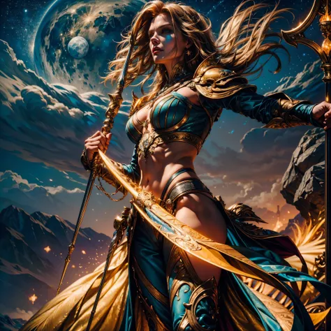 epic beautiful painting of michelle-pfeiffer as perfect gorgeous female warrior, shapeless long fullbody, perfect features, (wea...