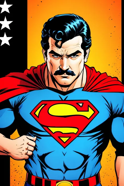 Superman with the HEAD of Pablo Escobar. Looking like Pablo Escobar His uniform has a P NOT AN S
