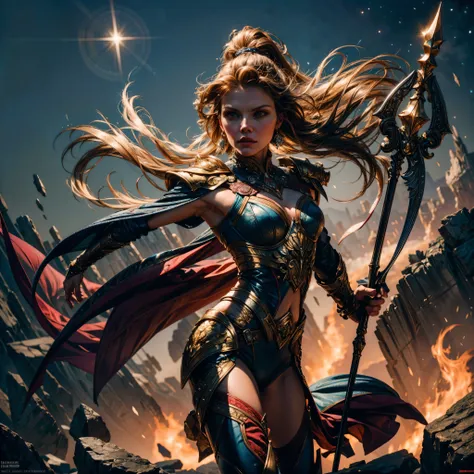 epic beautiful painting of michelle-pfeiffer as perfect gorgeous female warrior, shapeless long fullbody, perfect features, (wea...