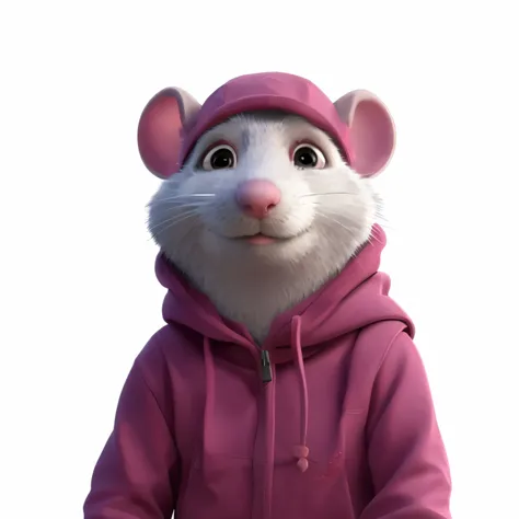 Araffe com um moletom rosa e uma jaqueta rosa na praia, personagem de filme, como um personagem da Pixar, pink iconic character, an anthropomorphic rat, em um moletom, master splinter, chocalho, peludo estilizado da Disney, Stanley Rato, anthropomorphic ra...