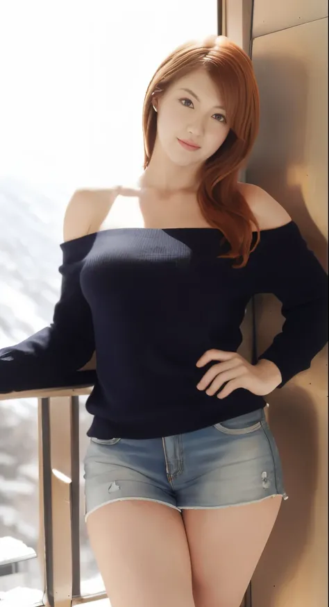 Claire Redfield from Resident Evil, posing seductively to viewer, solo:1, pov, beautiful thick thighs, realistic hands, standing
Sunny Ski resort background, long auburn hair, 3/4 body, off-shoulder buttoned winter jacket