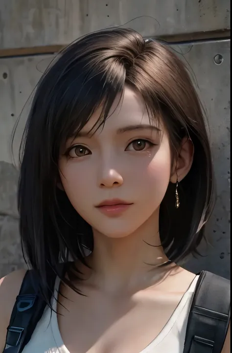 (masterpiece), (highest quality), 8K resolution, Super detailed, Super detailed, realistic, photograph, photorealisticim, (1girl), Tifa Lockhart、small face、30 years old mature woman、no makeup、natural makeup、Detailed beautiful eyes、short hair、Dark brown col...