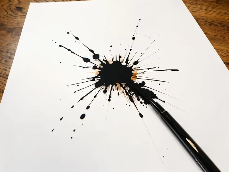 (masterpiece, best quality), best resolution, ink splatters on white paper