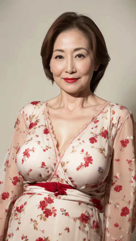 Remove the background, gravure, describe the lips correctly, red lipstick, from the chest up, elderly AV actress, highest quality, super detailed, realistic, super dense skin, perfect anatomy, (1 Japanese mature woman), (Erotic), 95 years old, big breasts,...